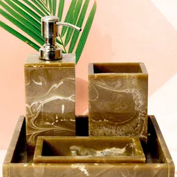 Tranquil Square Set Of 4 Brown Resin Bathroom Accessory-28