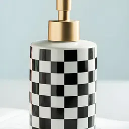 Kuber Industries Black & White Checked Ceramic Soap Dispenser-image-49