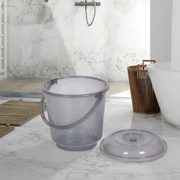 Kuber Industries Transparent & Grey 4 Pieces Bathroom Buckets With Lids-98
