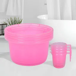 Kuber Industries Transparent Pink 8 Pieces Bathroom Tub & Mugs-image-3