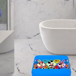 Kuber Industries Blue 2 Pieces Disney Mickey & Minnie Printed Classic Glossy Step Stool-92