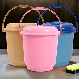 Kuber Industries Pink & Blue 3 piece Bath Bucket with Lid-image-85
