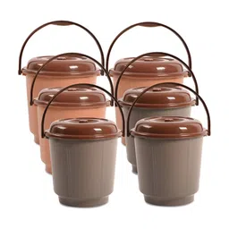 Kuber Industries Coffee Brown & Pink 6 pieces Solid Plastic Bath Accessories Set-14