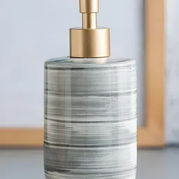 Kuber Industries Grey & White Striped Ceramic Soap Dispenser-66