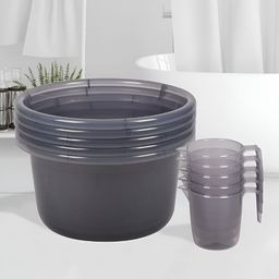 Kuber Industries Transparent & Grey 10 Pieces Solid Bathroom Tub and Mug-27