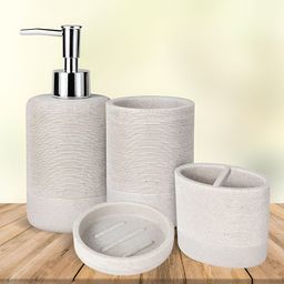 Kuber Industries Khaki & White 4 piece Solid Resin Soap Dispenser-53