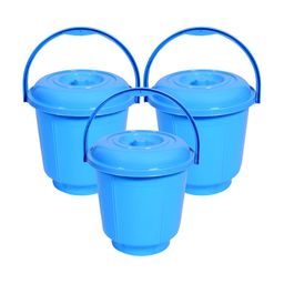 Kuber Industries Blue 3 Pieces Durable & Lightweight Buckets With Lid-27