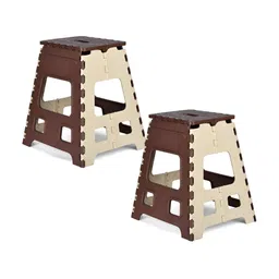 Kuber Industries Cream-Coloured & Brown 2 Pieces Plastic Step Stool-3