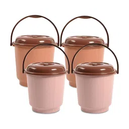 Kuber Industries Coffee Brown & Peach 4 Pieces Buckets With Lid 18L Each-25