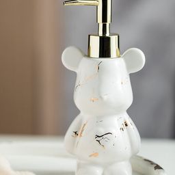 FabSeasons White Printed Teddy Bear-Shaped Ceramic Soap Dispenser-image-37