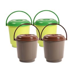 Kuber Industries Green & Grey 4 Pieces Buckets With Lid 18L Each-33
