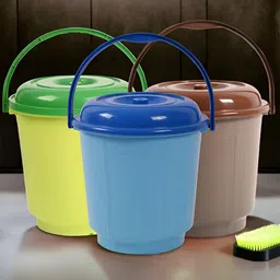 Kuber Industries Green & Blue 3 Pieces Buckets With Lid 18L Each-image-95