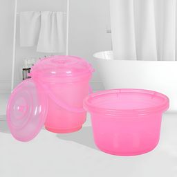Kuber Industries Transparent & Pink 4 Pieces Bathroom Tub & Buckets-image-84