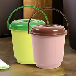 Kuber Industries Green & Yellow 2 Pieces Buckets With Lid 18L Each-48