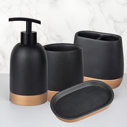 Kuber Industries Black & Gold-Toned 4 piece Solid Resin Soap Dispenser-18