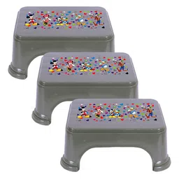 Kuber Industries Grey 3 Pcs Printed Bathroom Step Stools-5