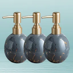 Kuber Industries Grey 3 Pieces Abstract Ceramic Liquid Soap Dispenser - 300 ml each-image-37