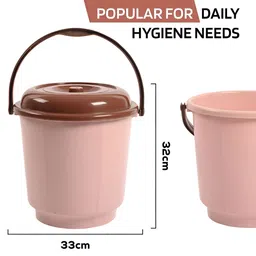 Kuber Industries Green & Peach 3Pcs Buckets With Lids 18ltr image 2