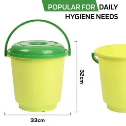 Kuber Industries Green & Yellow 2 Pieces Buckets With Lid 18L Each image 4