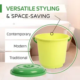 Kuber Industries Green & Peach 3Pcs Buckets With Lids 18ltr image 3