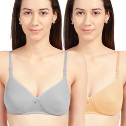 Sonari Pack of 2 Grey & Nude Solid Lightly Padded T Shirt Bra-35