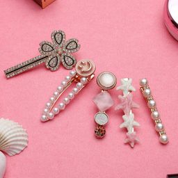 Mali Fionna Women White & Pink Set of 5 Embellished Alligator Hair Clip-image-85