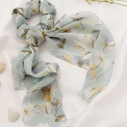 JOKER & WITCH Women Turquoise Blue & White Floral Scarf Scrunchie-image-53