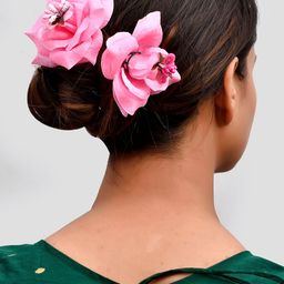 Silvermerc Designs Women Pink Rose Embellished Hair Accessory Set of 2-19