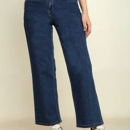 Women Flared High Rise Dark Blue Jeans-image-91