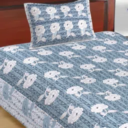 104 TC Cotton Single Jaipuri Prints Flat Bedsheet-15