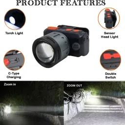 waken Bright Head Mount Torch Zoom Waterproof Rechargeable Handsfree IR Sensor Torch image 4