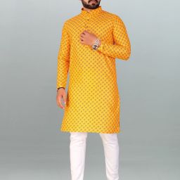Men Printed, Self Design Cotton Blend, Polyester Straight Kurta-picture-2