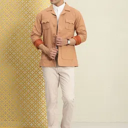 House of Pataudi Self-designed Pure Cotton Single-Breasted Jashn Blazer-image-28