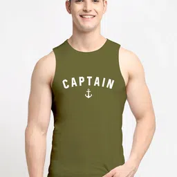 Friskers Men Olive Green Cotton Captain Printed Innerwear Vest-image-56