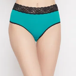 Clovia Women Teal Blue & Black Solid Cotton Hipster Briefs-image-29