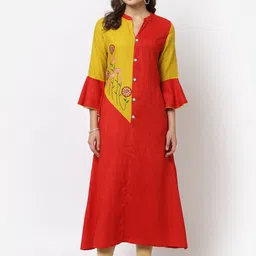 YELLOW CLOUD Rust Colourblocked A-Line Maxi Gown-image-15