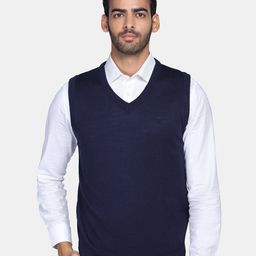 Blackberrys Men Blue Solid Sweater Vest-picture-27