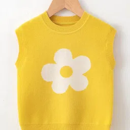StyleCast Yellow Girls Floral Printed Sleeveless Ribbed Sweater Vest-image-29