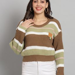 Chemistry Striped Round Neck Woollen Pullover Sweater-image-63
