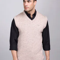 GODFREY Geometric Self Design V-Neck Sleeveless Woollen Sweater Vest-picture-11