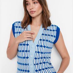Trendyol Women Blue & White Crop Cardigan-image-93