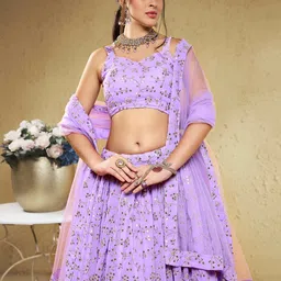 FABPIXEL Embroidered Sequinned Semi Stitched Lehenga & Unstitched Blouse With Dupatta image 2