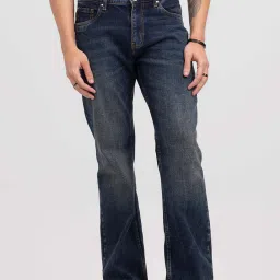 Men Boot-Leg Mid Rise Dark Blue Jeans-image-16