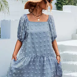 StyleCast Blue Self Design Square Neck Drop-Waist Dress-picture-9