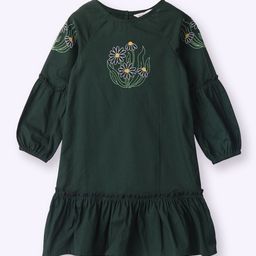 Beebay Girls Puff Sleeves Cotton A-Line Dress-14