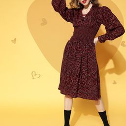 plusS Stylish Black Polka Dots Cinched Waist Dress-image-30