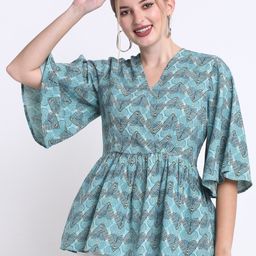 FAABRIQ Geometric Printed V- Neck Bell Sleeve Pure Cotton Wrap Top-image-69