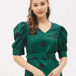 Harpa Green & Black Printed Cinched Waist Top-46