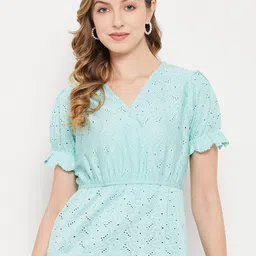 Imfashini Self Design Schiffli Peplum Crepe Top-picture-25
