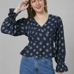 Style Quotient Women Ethnic Print Polyester Peplum Smart Casual Top-picture-28
